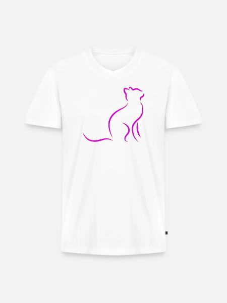 Katze - Männer Premium Bio T-Shirt mit V-Ausschnitt - Weiß