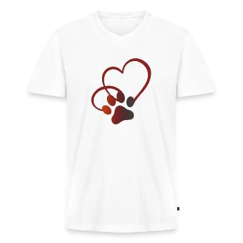 Cat Paw with Heart Cat Lover Cat Lover - Men's Premium Organic T-shirt with V-neck - white - Front - Nico (187cm)