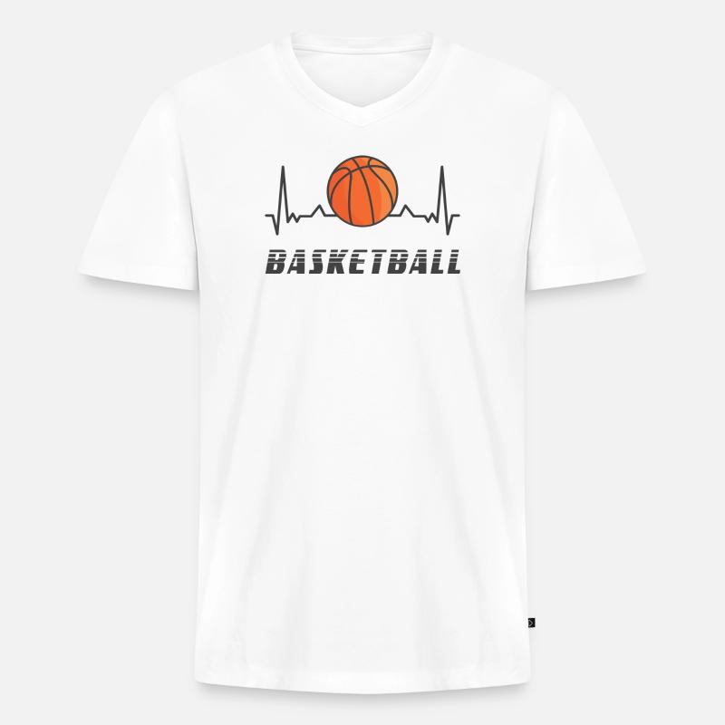 Basketball Herzfrequenz Design - Männer Premium Bio T-Shirt mit V-Ausschnitt - Weiß