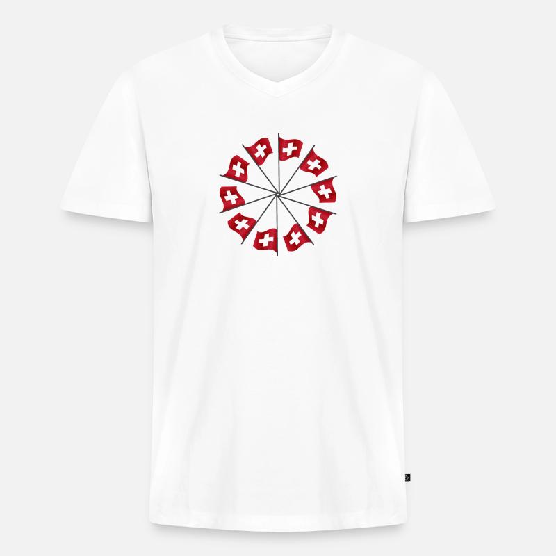 Schweizerfahnen | Swiss flags - Männer Premium Bio T-Shirt mit V-Ausschnitt - Weiß