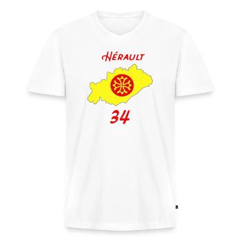Hérault - T-shirt encolure en V Premium bio Homme - blanc - Devant - Nico (187cm)