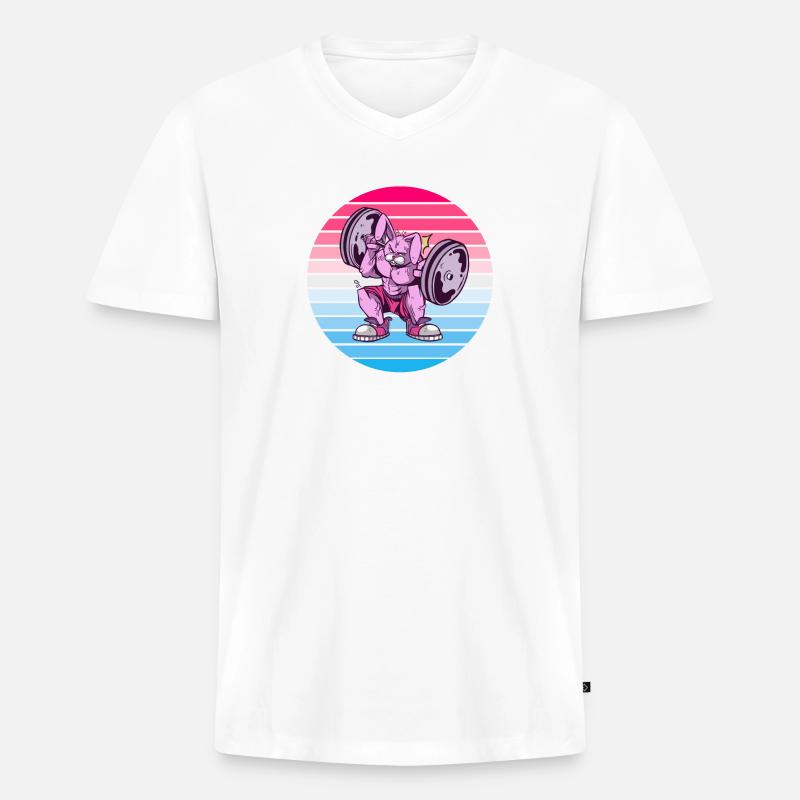 Hasen Bodybuilder Design - Männer Premium Bio T-Shirt mit V-Ausschnitt - Weiß