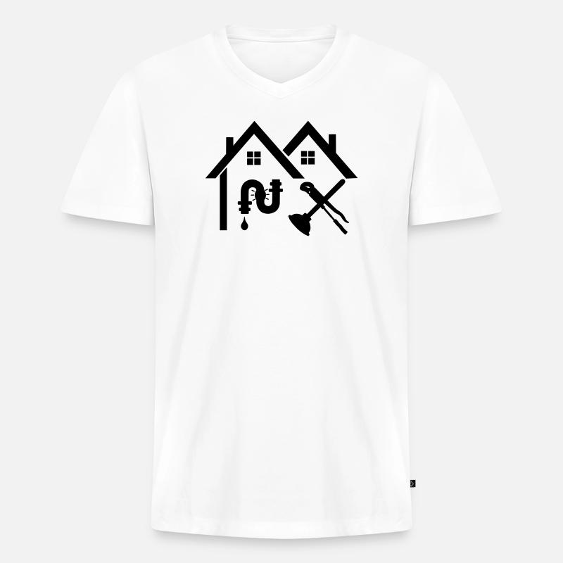 Klempnerfirma Home Leakage versteckt - Männer Premium Bio T-Shirt mit V-Ausschnitt - Weiß