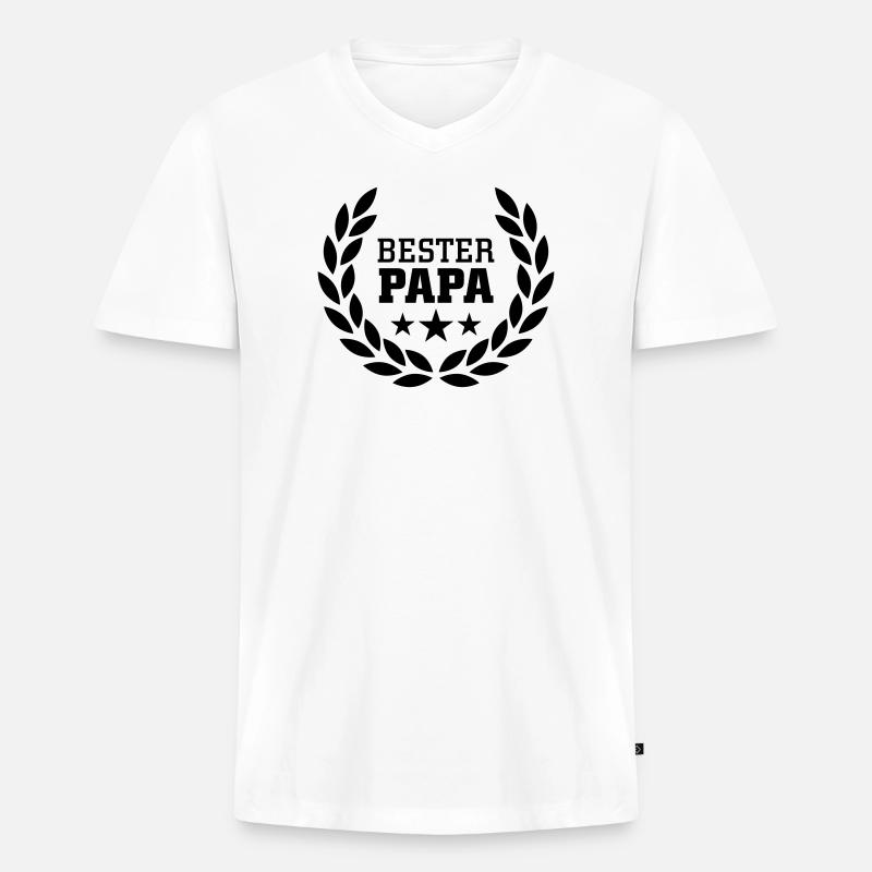 Bester Papa - Männer Premium Bio T-Shirt mit V-Ausschnitt - Weiß