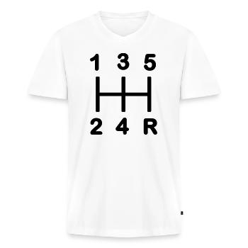 Five-speed gearbox - Men's Premium Organic T-shirt with V-neck - white - Front - Nico (187cm)