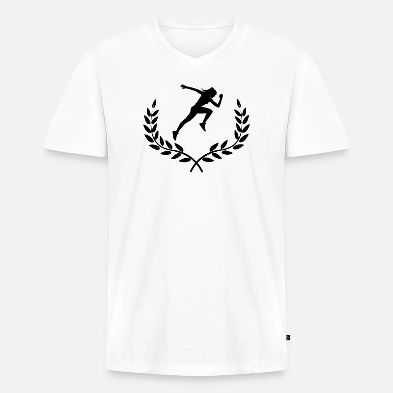 Sprinter in Lorbeerdekoration - Männer Premium Bio T-Shirt mit V-Ausschnitt - Weiß