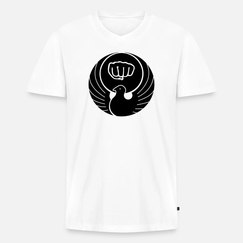 Wado-Taube mit Karate-Faust - Männer Premium Bio T-Shirt mit V-Ausschnitt - Weiß