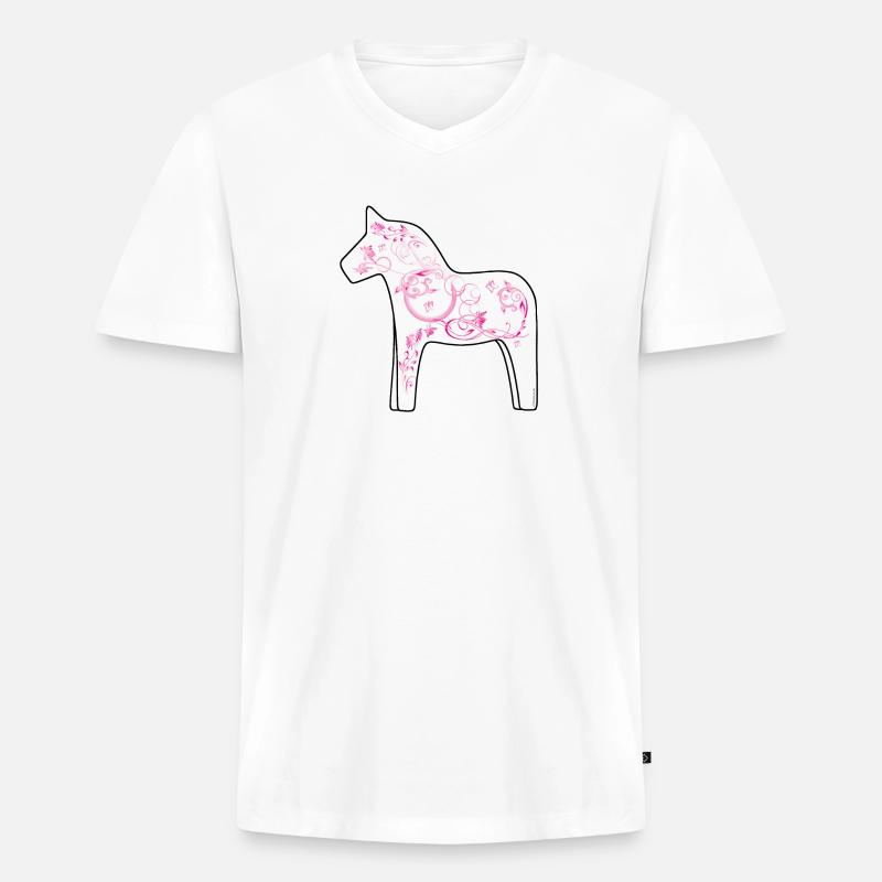 Dala Pferd Pink - Männer Premium Bio T-Shirt mit V-Ausschnitt - Weiß