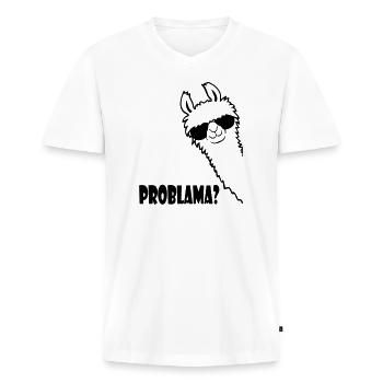 Lama Problama Frage - Männer Premium Bio T-Shirt mit V-Ausschnitt - Weiß - Vorne - Nico (187cm)