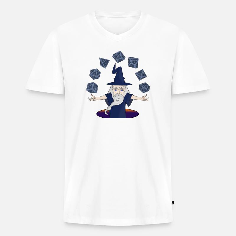 Ein Zauberer mit schwebenden Würfeln - Männer Premium Bio T-Shirt mit V-Ausschnitt - Weiß