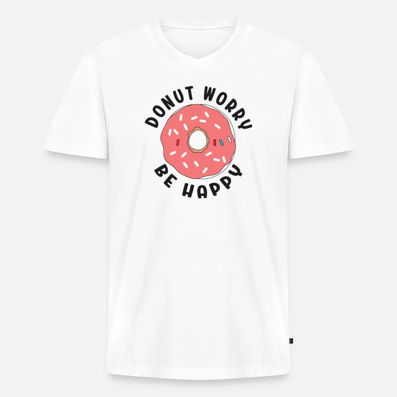 Donut Sorge Sei glücklich - Männer Premium Bio T-Shirt mit V-Ausschnitt - Weiß