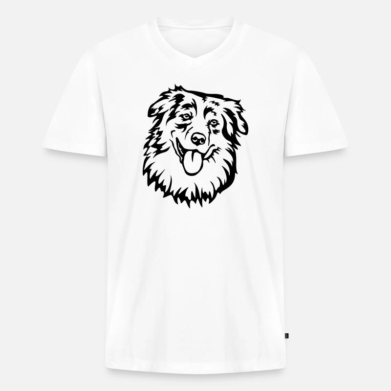 Australian Shepherd Kopf - Männer Premium Bio T-Shirt mit V-Ausschnitt - Weiß