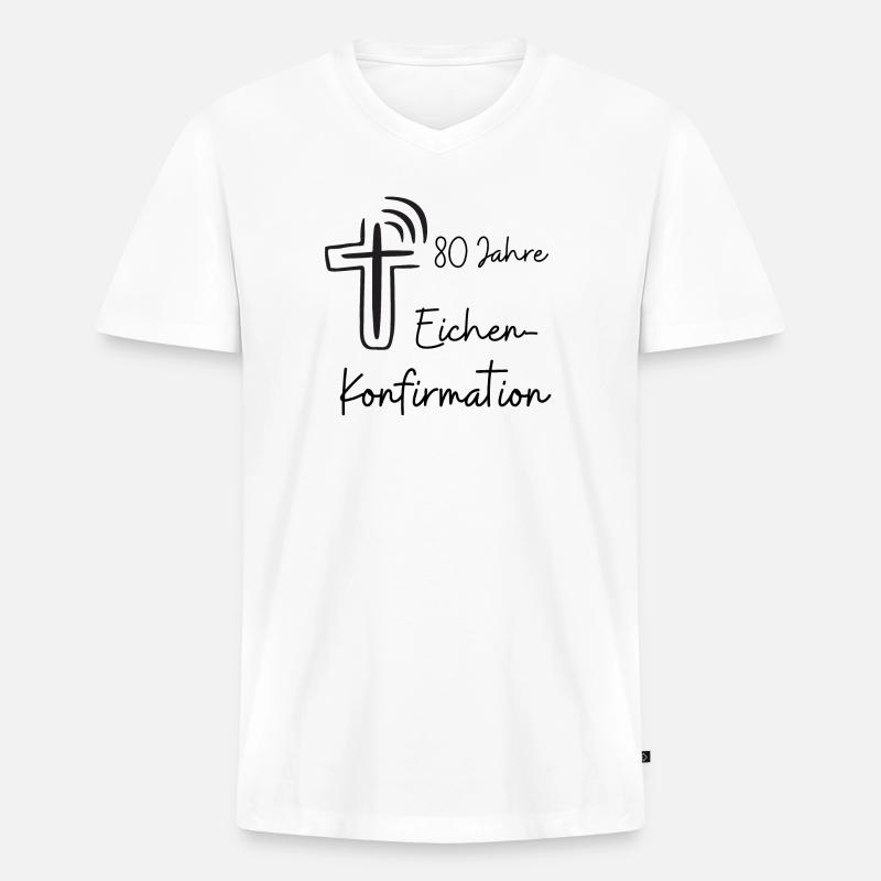 Eichen-Konfirmation 80 Jahre Jubelkonfirmation - Männer Premium Bio T-Shirt mit V-Ausschnitt - Weiß