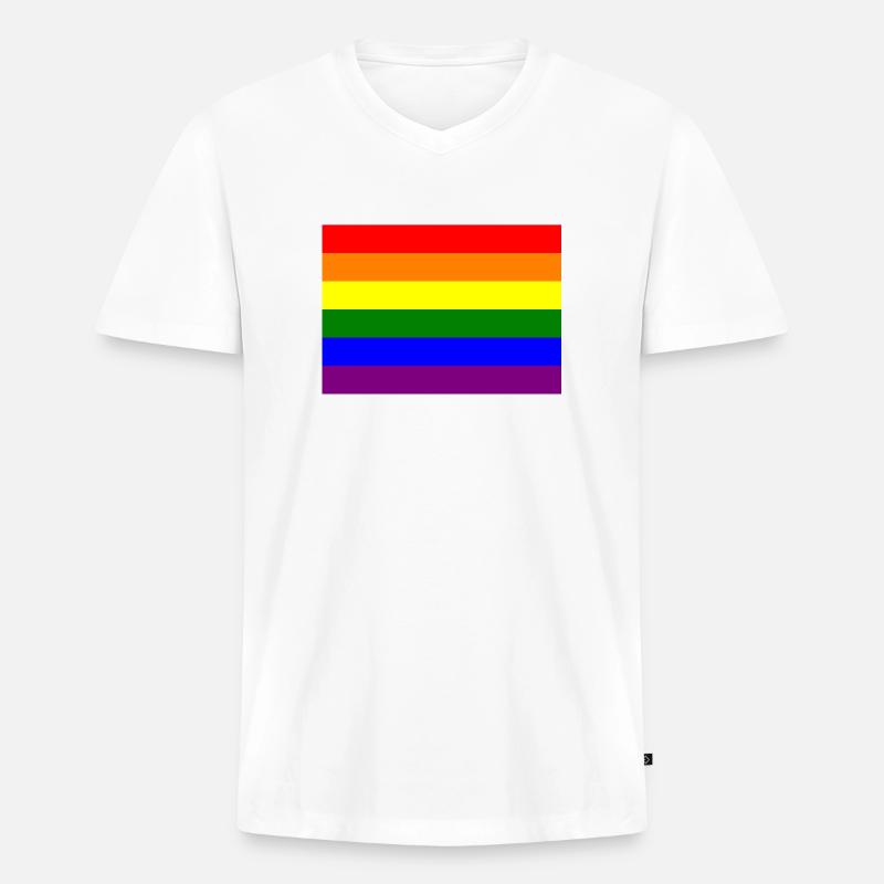 Pride Regenbogen Flaggendesign - Männer Premium Bio T-Shirt mit V-Ausschnitt - Weiß