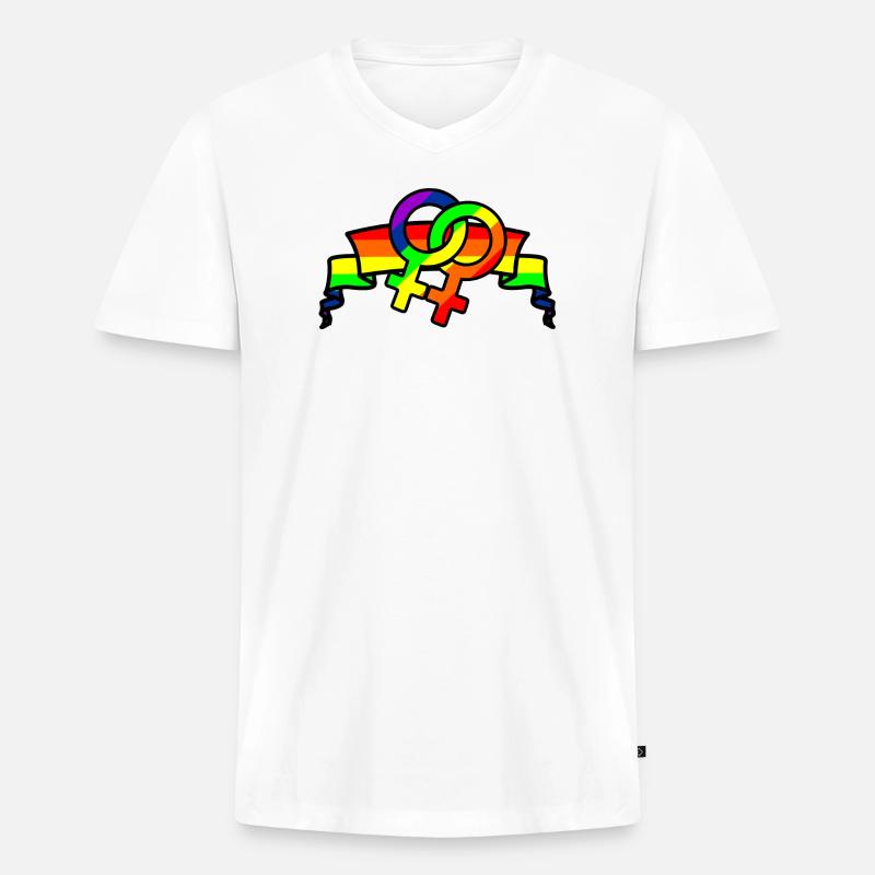 Regenbogen lesbies stolzes Logo - Männer Premium Bio T-Shirt mit V-Ausschnitt - Weiß