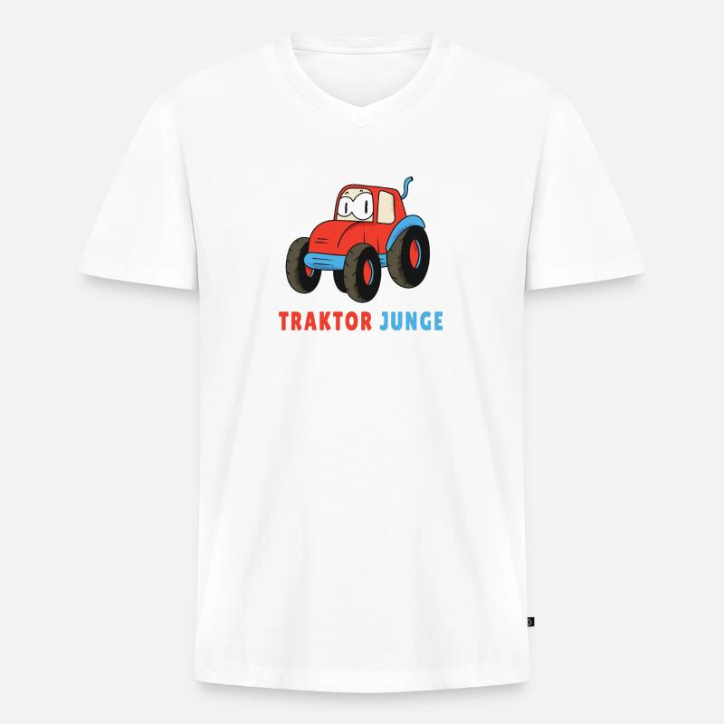 Traktor Junge - Männer Premium Bio T-Shirt mit V-Ausschnitt - Weiß