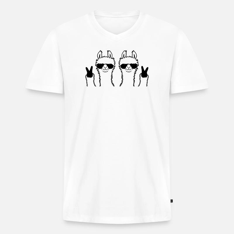 Freunde Team Lama Peace - Männer Premium Bio T-Shirt mit V-Ausschnitt - Weiß