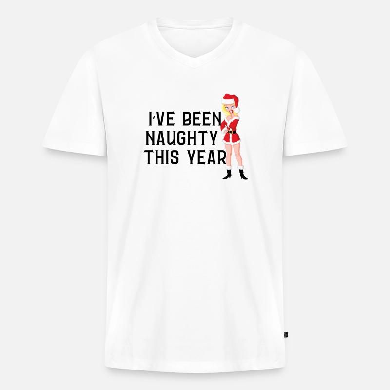 Frecher Weihnachtspullover - Männer Premium Bio T-Shirt mit V-Ausschnitt - Weiß