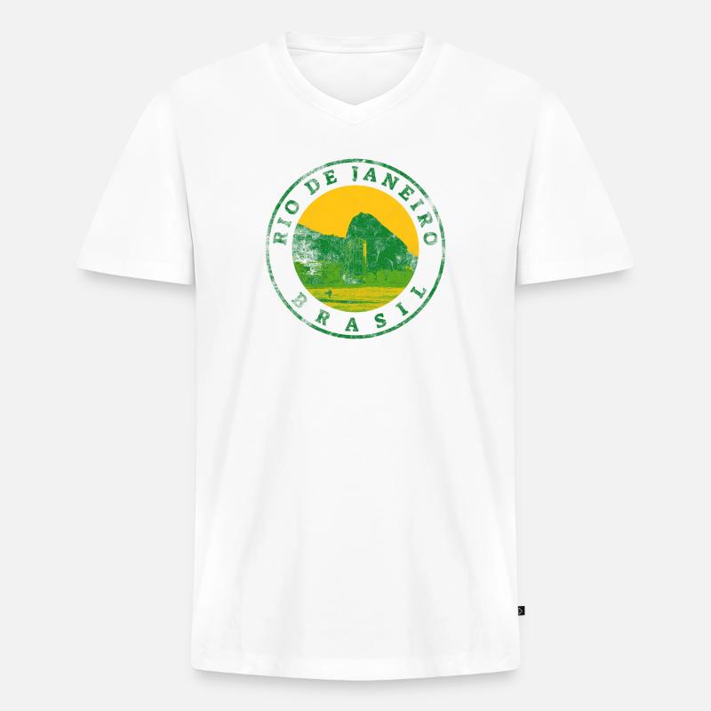 Rio de Janeiro Emblem: Strand & Berge - Männer Premium Bio T-Shirt mit V-Ausschnitt - Weiß
