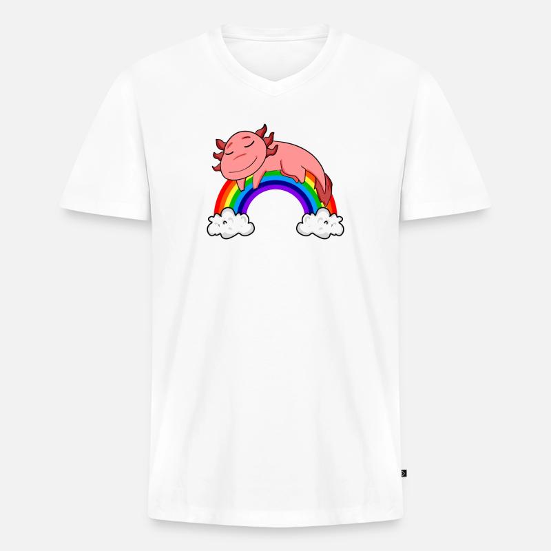 Regenbogen Axolotl - Männer Premium Bio T-Shirt mit V-Ausschnitt - Weiß