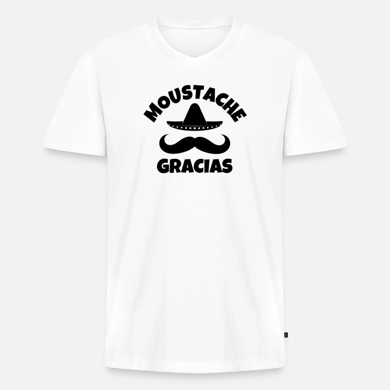 Schnurrbart, Schnurrbart, Schnurrbart gracias - Männer Premium Bio T-Shirt mit V-Ausschnitt - Weiß