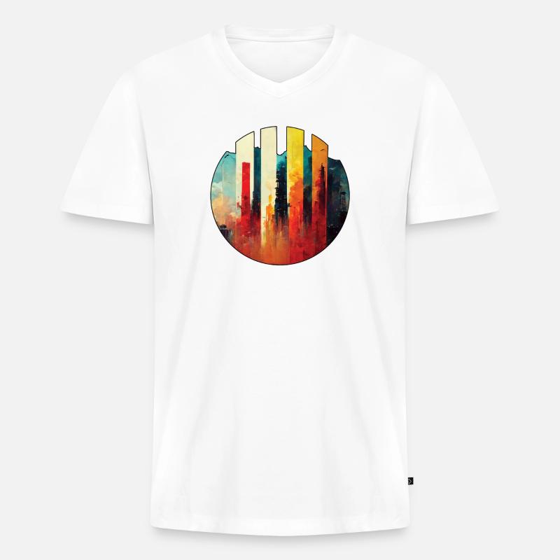 Metropole - Männer Premium Bio T-Shirt mit V-Ausschnitt - Weiß