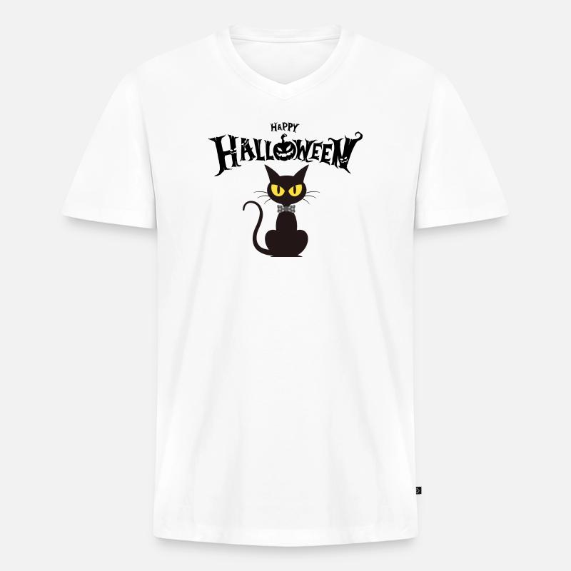 Black Cat Chic Fliege - Männer Premium Bio T-Shirt mit V-Ausschnitt - Weiß
