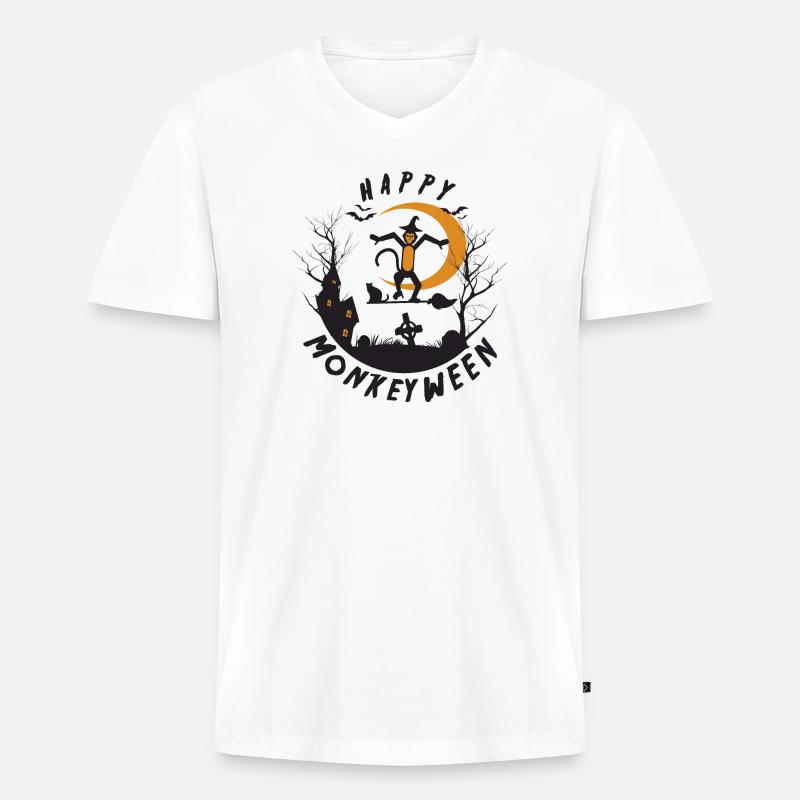Happy Monkeyween - Männer Premium Bio T-Shirt mit V-Ausschnitt - Weiß