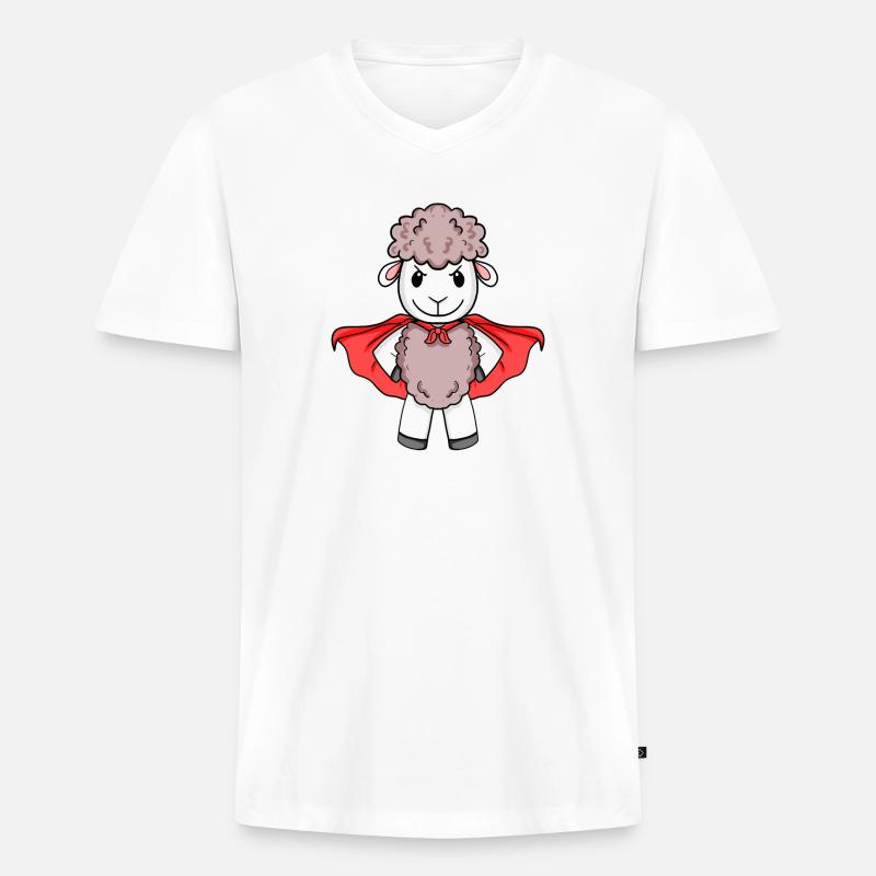 Schaf Superheld - Männer Premium Bio T-Shirt mit V-Ausschnitt - Weiß