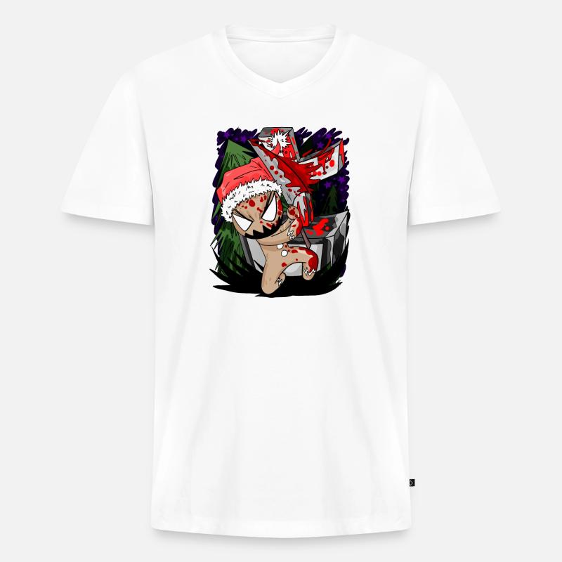 gruseliger Lebkuchen - Männer Premium Bio T-Shirt mit V-Ausschnitt - Weiß