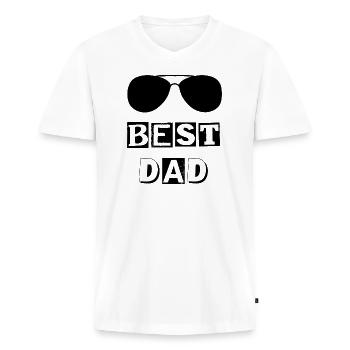Typographie best DAD lunette - T-shirt encolure en V Premium bio Homme - blanc - Devant - Nico (187cm)