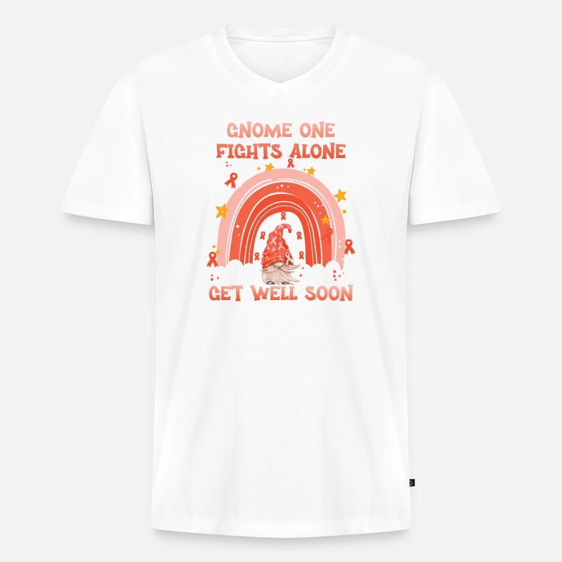 Gnome One Fights Alone Leukemia Awareness - Männer Premium Bio T-Shirt mit V-Ausschnitt - Weiß