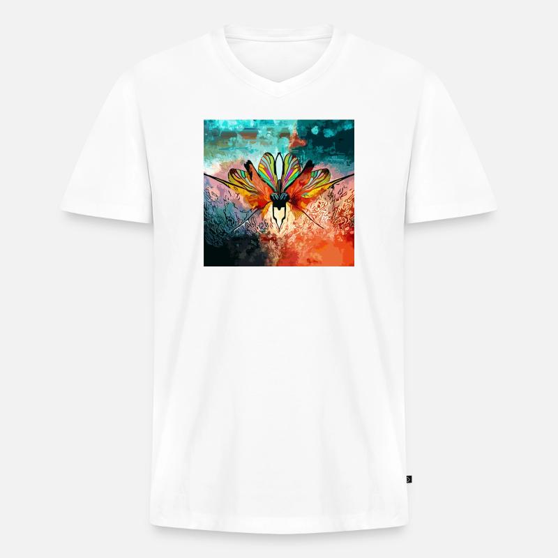 Farbiger Schmetterlingstraum - Männer Premium Bio T-Shirt mit V-Ausschnitt - Weiß