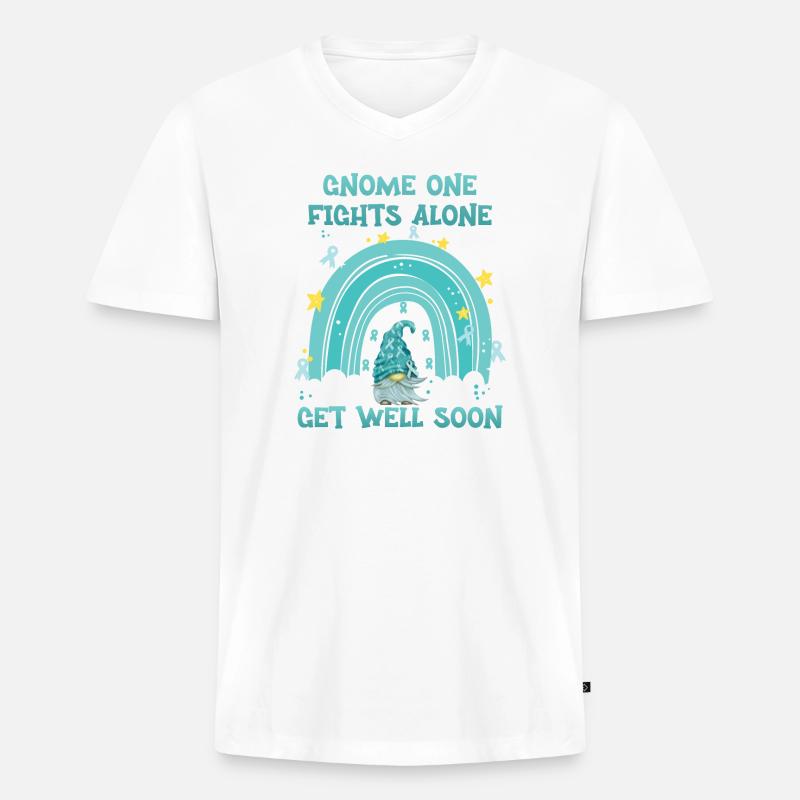 Gnome One Fights Alone Gebärmutterkrebs - Männer Premium Bio T-Shirt mit V-Ausschnitt - Weiß