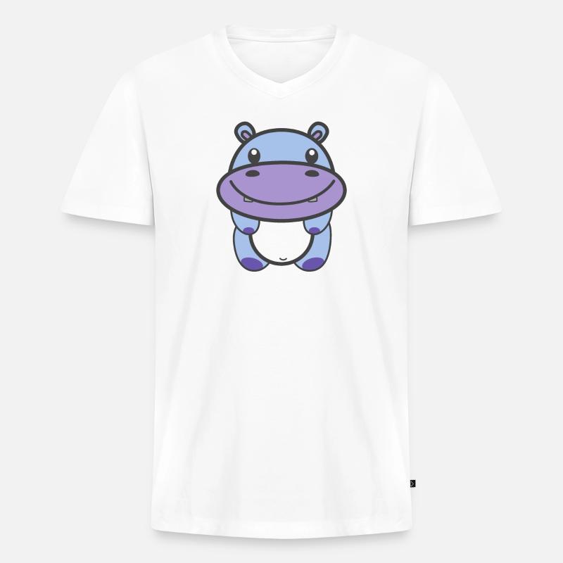 Niedliches Nilpferd Kawaii - Männer Premium Bio T-Shirt mit V-Ausschnitt - Weiß