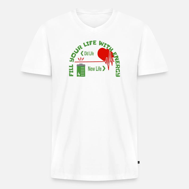 Füll dein Leben mit Energie - Männer Premium Bio T-Shirt mit V-Ausschnitt - Weiß
