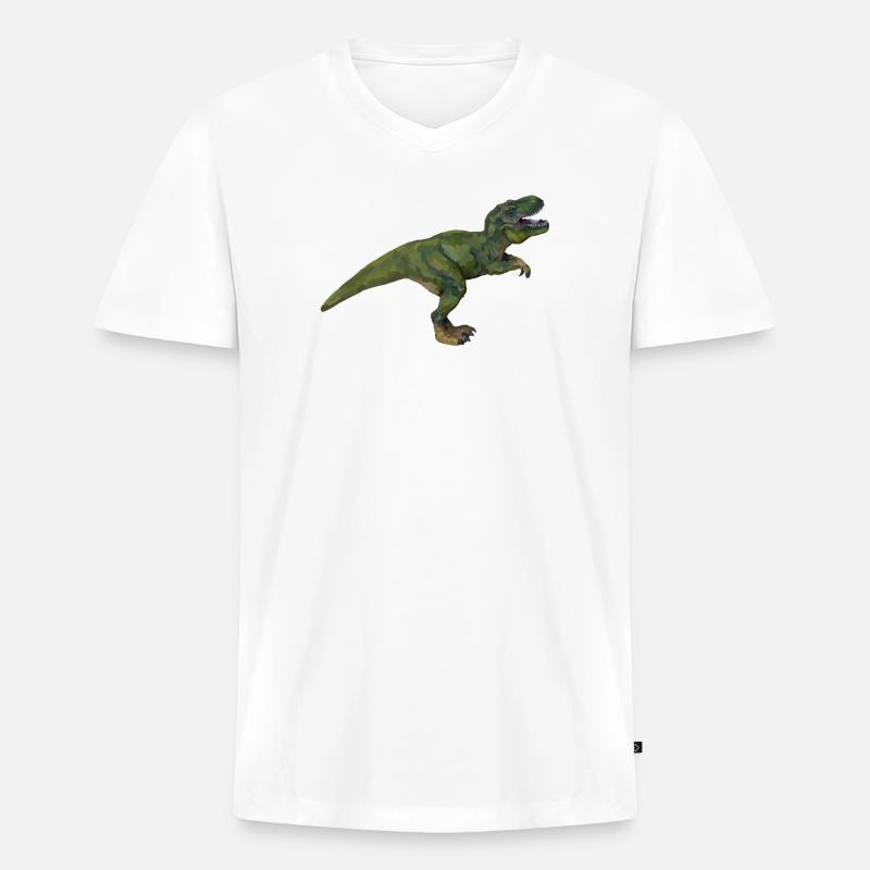Tom T-Rex - Männer Premium Bio T-Shirt mit V-Ausschnitt - Weiß