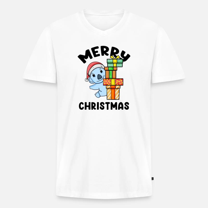 Frohe Weihnachten Koala - Männer Premium Bio T-Shirt mit V-Ausschnitt - Weiß