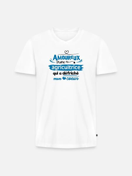 Amoureux d'une agricultrice - T-shirt encolure en V Premium bio Homme - blanc