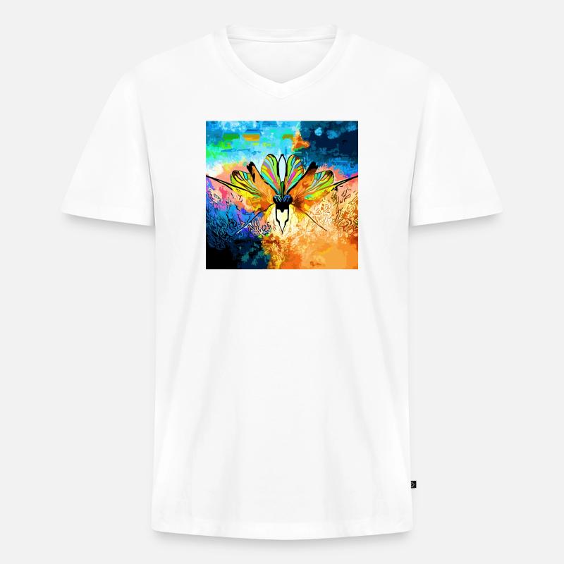 Bunter Falter im Farbmeer - Männer Premium Bio T-Shirt mit V-Ausschnitt - Weiß