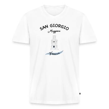 Phare de Venise, Île Majeure de San Giorgio - T-shirt encolure en V Premium bio Homme - blanc - Devant - Nico (187cm)