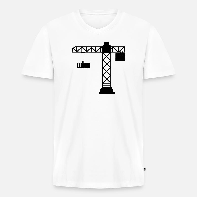 Kran mit Seecontainer - Männer Premium Bio T-Shirt mit V-Ausschnitt - Weiß