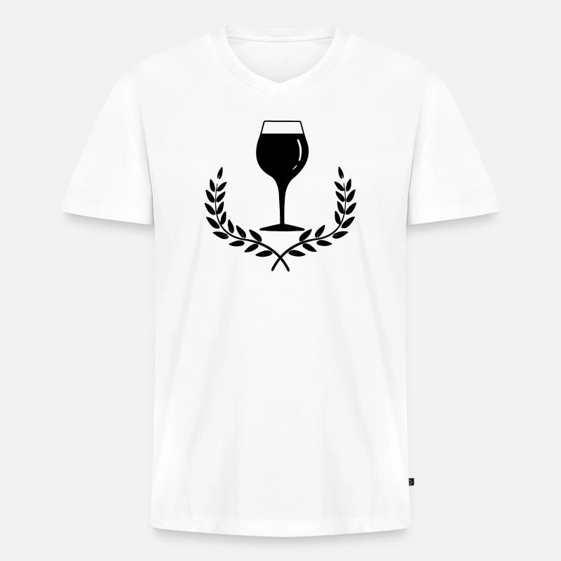 Weinglas mit Lorbeerkranz - Männer Premium Bio T-Shirt mit V-Ausschnitt - Weiß