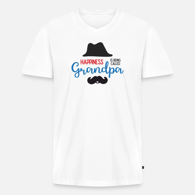 Happines wird Opa genannt - Männer Premium Bio T-Shirt mit V-Ausschnitt - Weiß