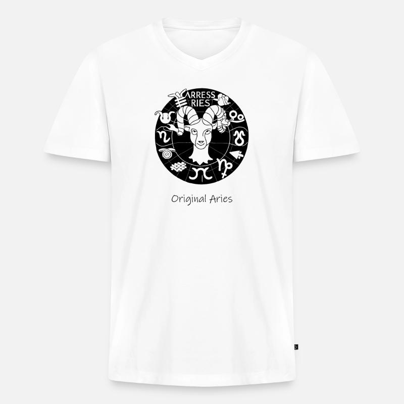Sternzeichen Widder 001 schwarz - Männer Premium Bio T-Shirt mit V-Ausschnitt - Weiß