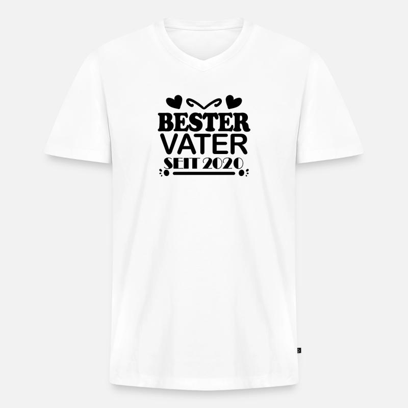 Bester Vater seit 2020 - Männer Premium Bio T-Shirt mit V-Ausschnitt - Weiß