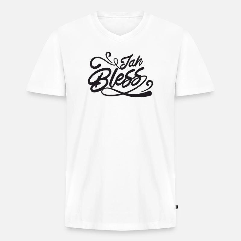 Jah Bless Script - Männer Premium Bio T-Shirt mit V-Ausschnitt - Weiß