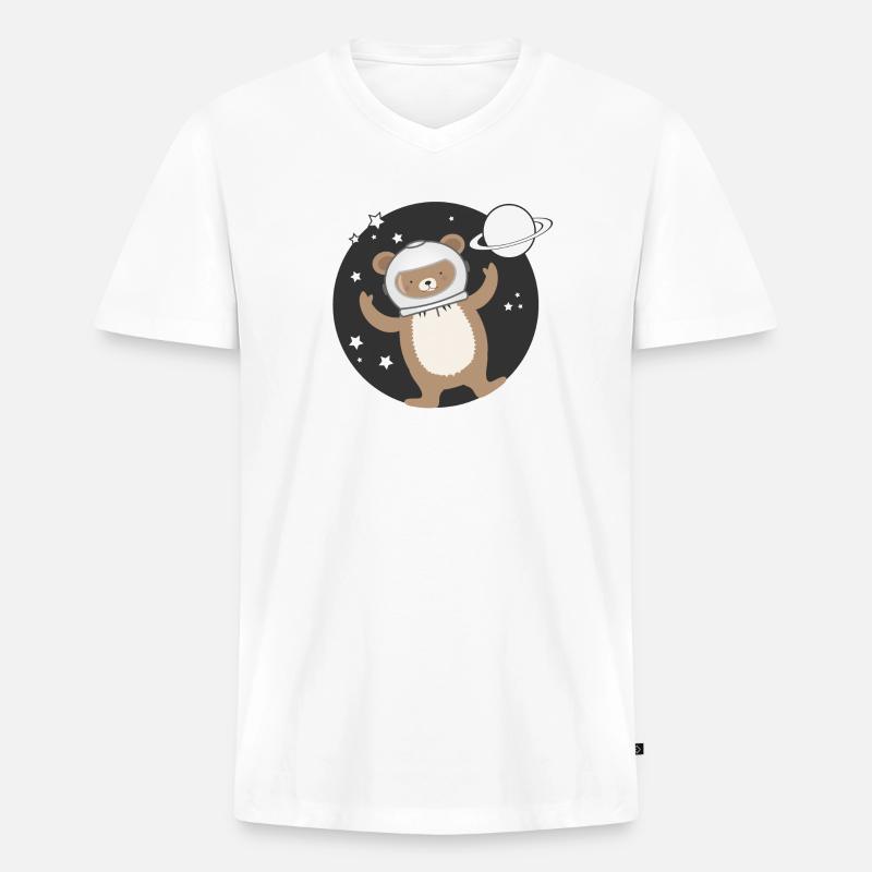 niedlicher Astronauten Bär im comic Stil - Männer Premium Bio T-Shirt mit V-Ausschnitt - Weiß