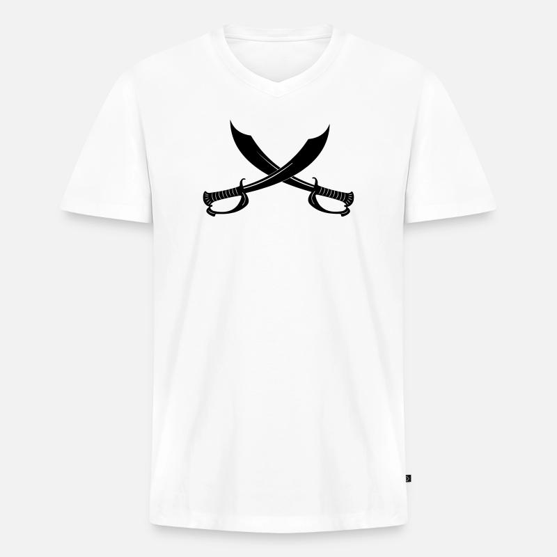 Zwei Schwerter - Männer Premium Bio T-Shirt mit V-Ausschnitt - Weiß