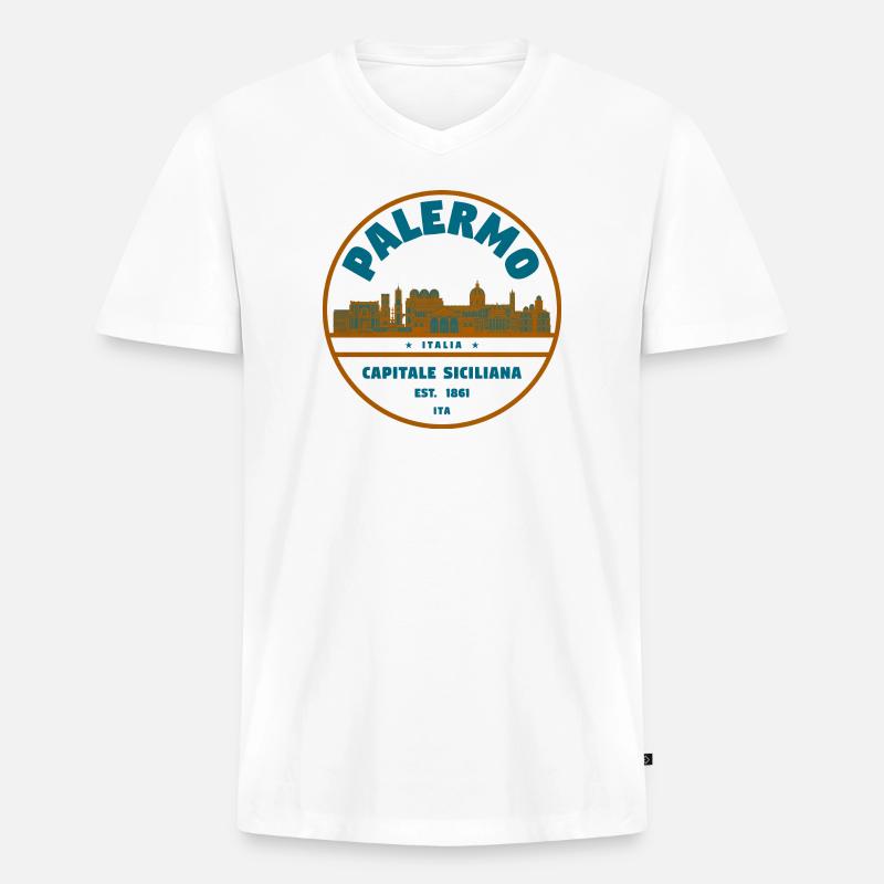 Palermo Capitale Siciliana Skyline - Männer Premium Bio T-Shirt mit V-Ausschnitt - Weiß